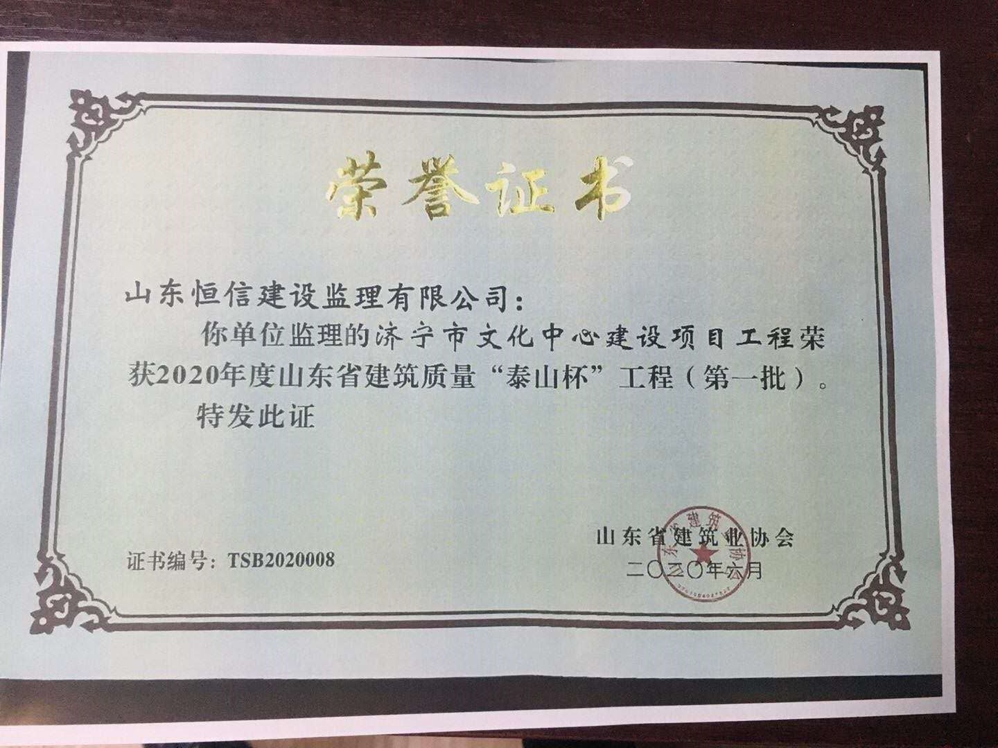 2020年度山東省建筑質量泰山杯-濟寧市文化中心建設項目工程